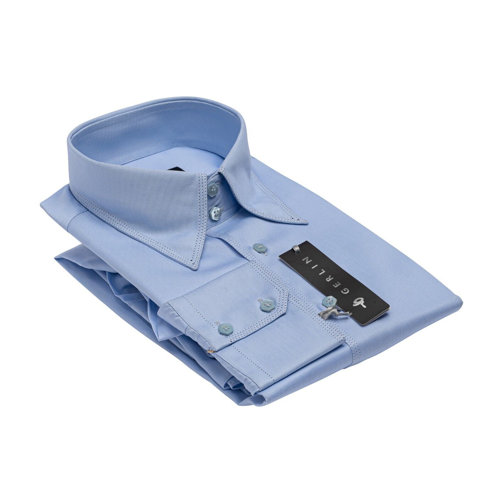 690$ LUXURY GERLIN Shirt Blue POINT ALUMO Cotton 16 - 41 10AB ZILLI