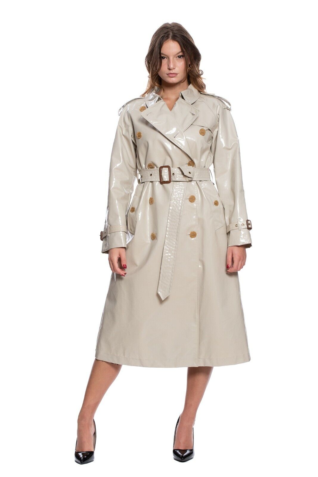 $2350 BURBERRY EASTHEATH Trench Coat Coated Cotton Check Laminated Stone