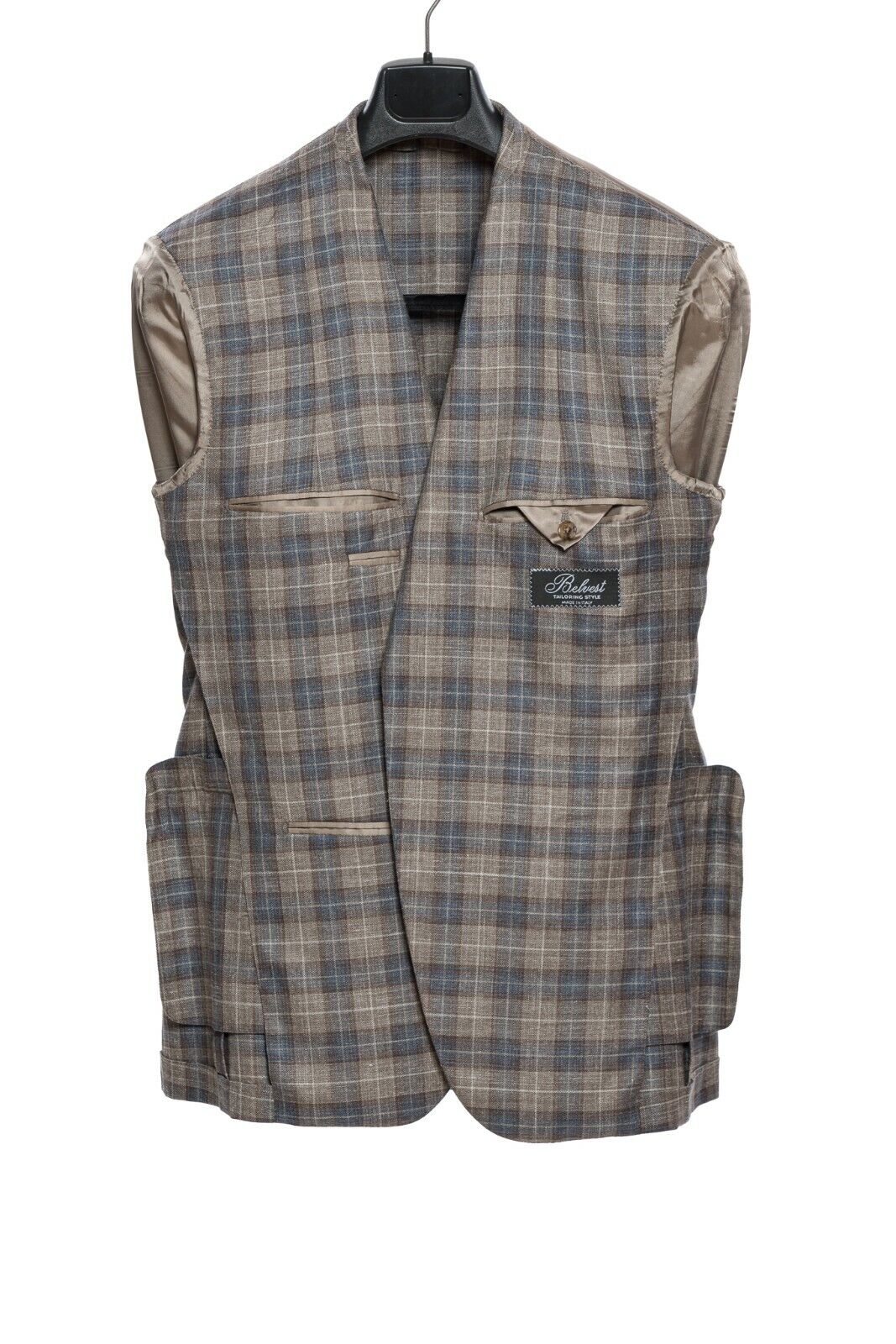 $3190 Belvest Checks Brown Suit Wool Silk Linen 40 US / 50 EU 8R Slim Fit
