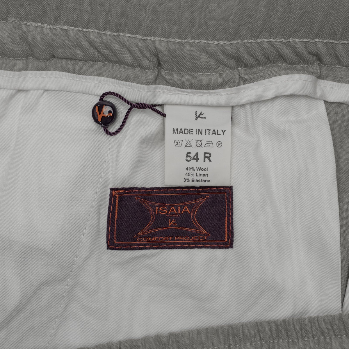 1050$ ISAIA Light Grey Drawstring Pant Regular Tapered Fit 38 US / 54 IT