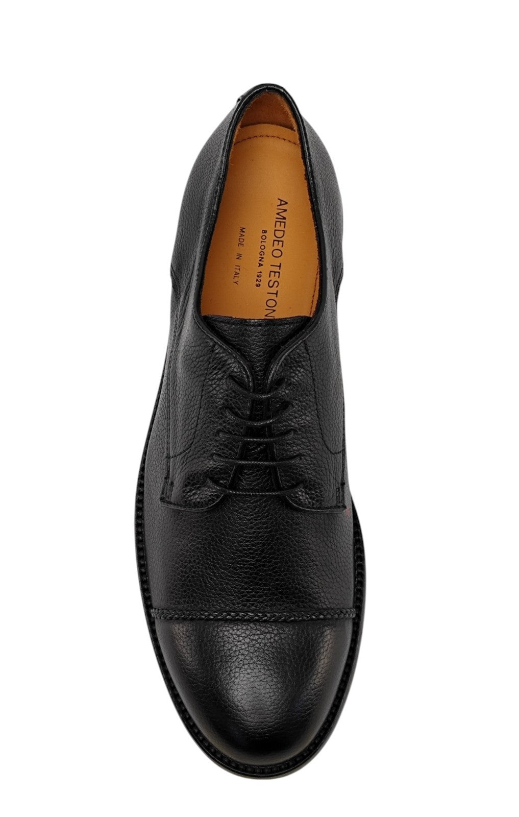 1200$ TESTONI "Numana" Black Derby Shoes Soft Grain Calf 8 UK / 9 US / 42 IT