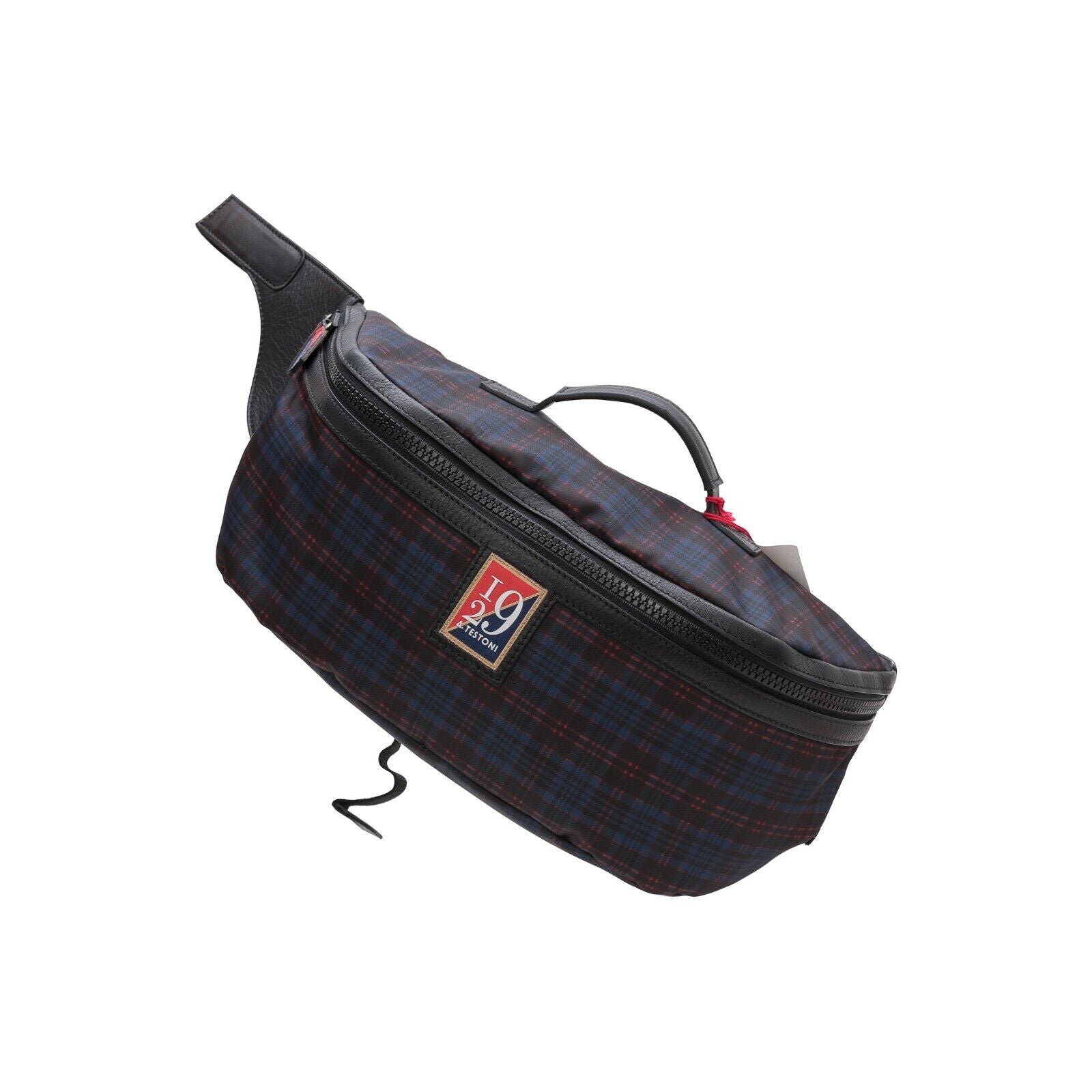 $199 Testoni I29 Bologna Large Crossbody Bag Calf + Techno Scottish Fabric