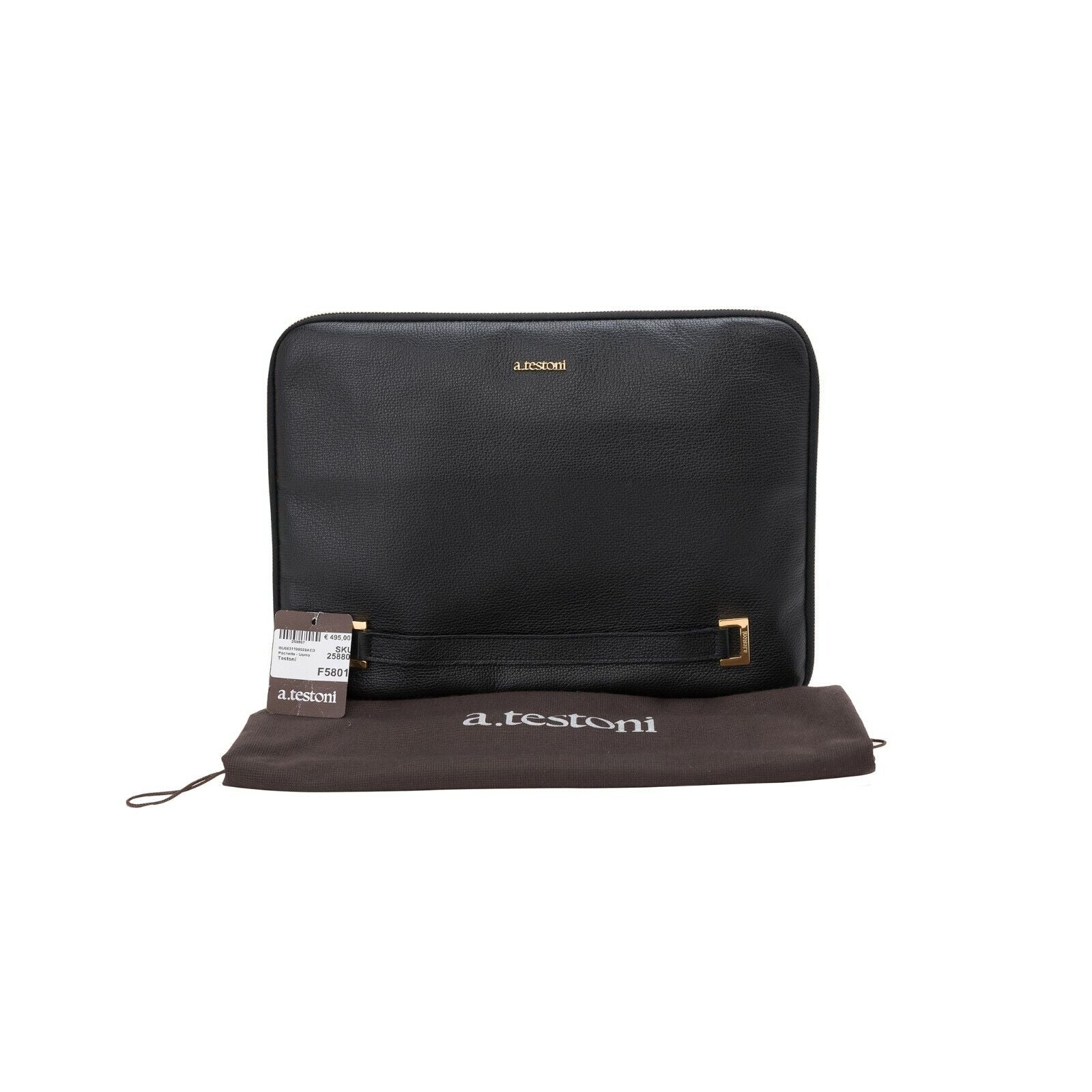 $620 Testoni Bologna Black Karibu Calf Clutch Bag / Document Holder + PC case