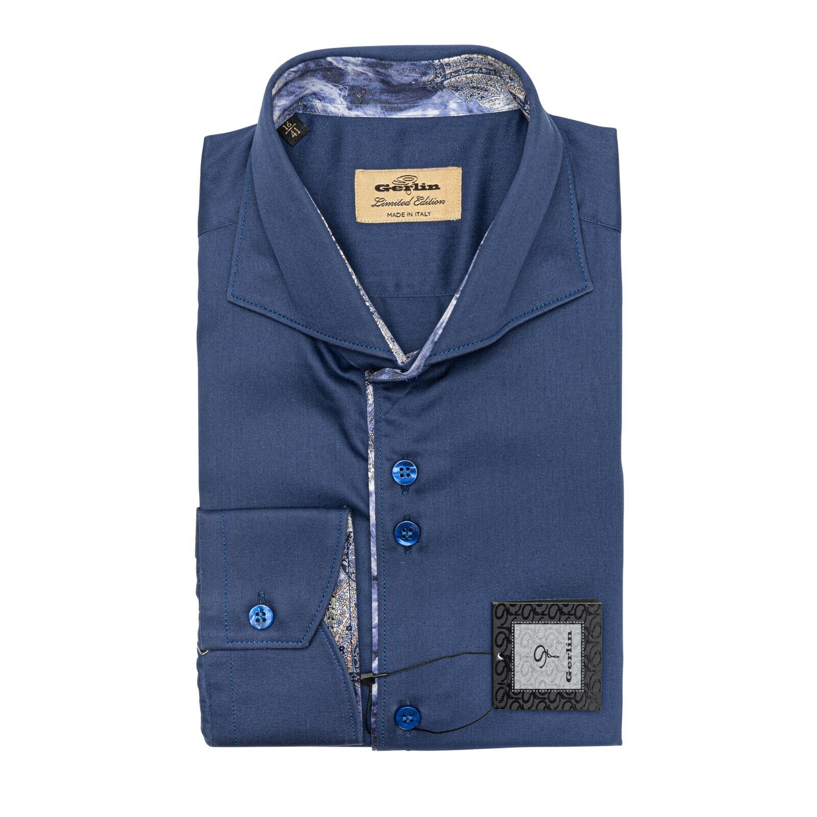 LUXURY 950$ GERLIN Shirt Blue ALUMO SUPRALUXE Cotton + Silk 16-41 ZILLI