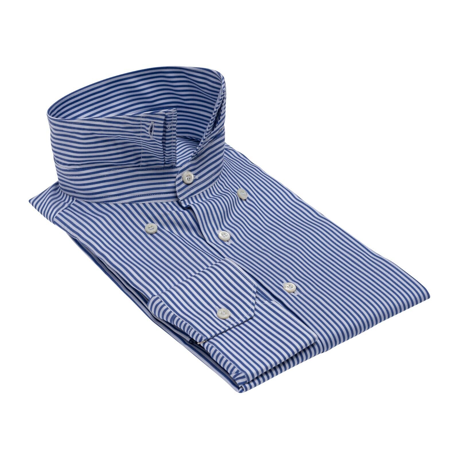 690$ LUXURY GERLIN Shirt Striped Blue Twill Cotton 15.75 - 40 3O ZILLI