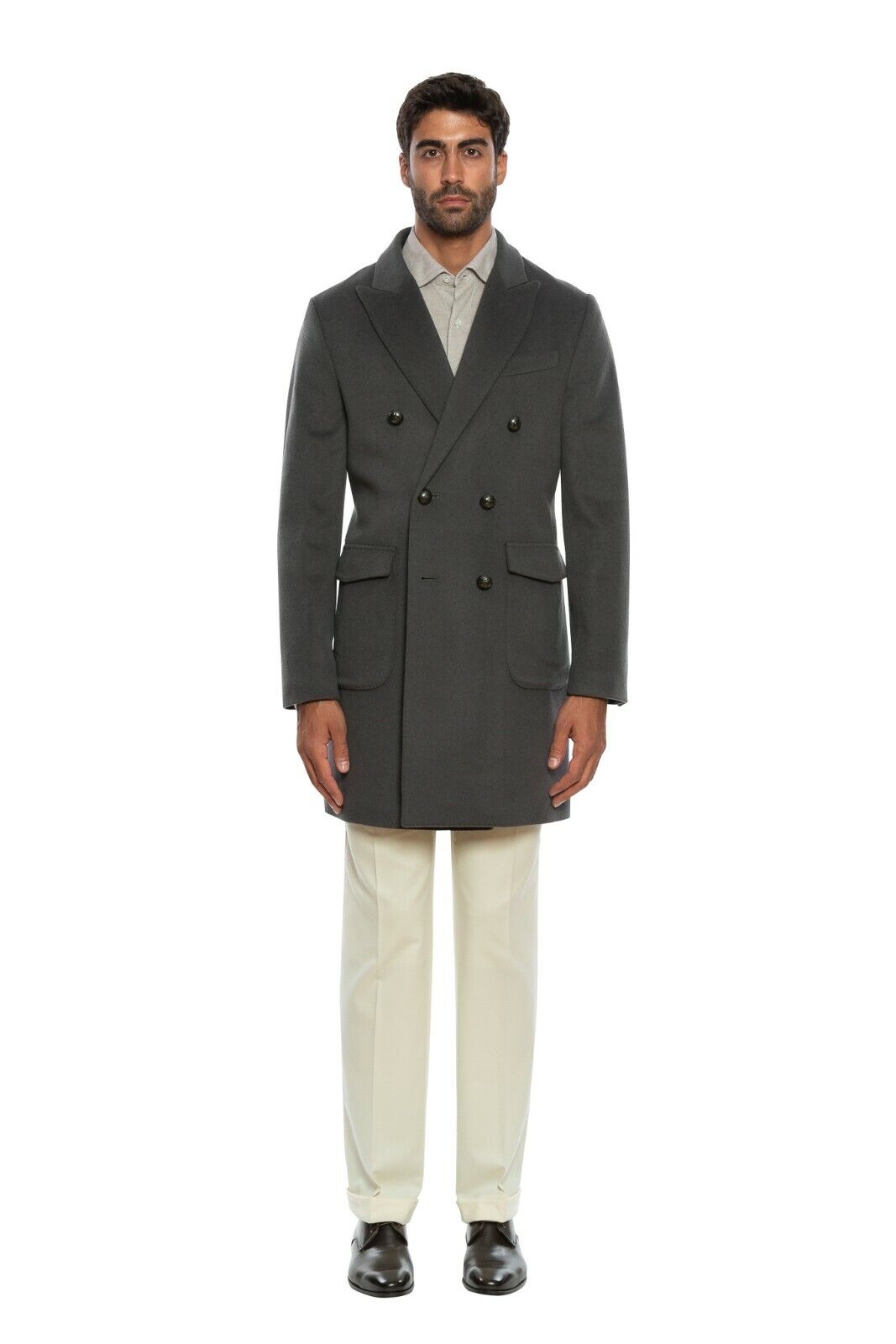 1100$ CORNELIANI Coat Grey Double Breasted Wool / Cashmere 40 US / 50 EU Regular