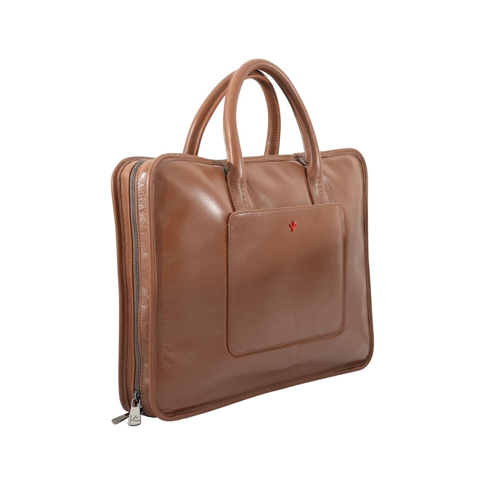 $2900 ISAIA NAPOLI Brown Leather Bag Briefcase PC Case Shoulder Strap Office Bag