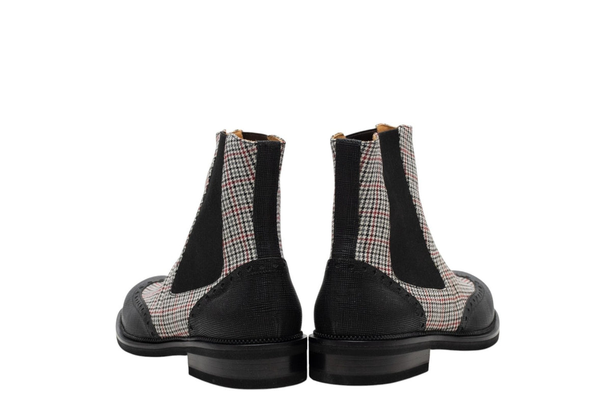 1550$ TESTONI Boot Shoes Saffiano Calf + Prince of Walles Black 8 UK 9 US 42 IT