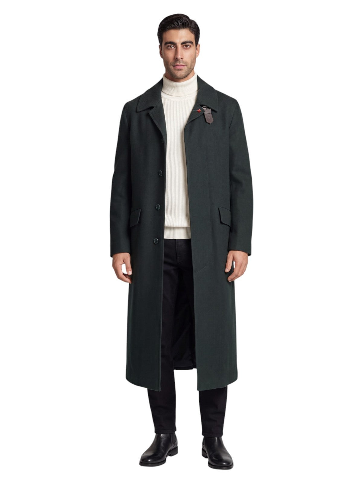 $6550 ISAIA NAPOLI Dark Green Trench Overcoat Wool Herringbone 38 US / 48 EU