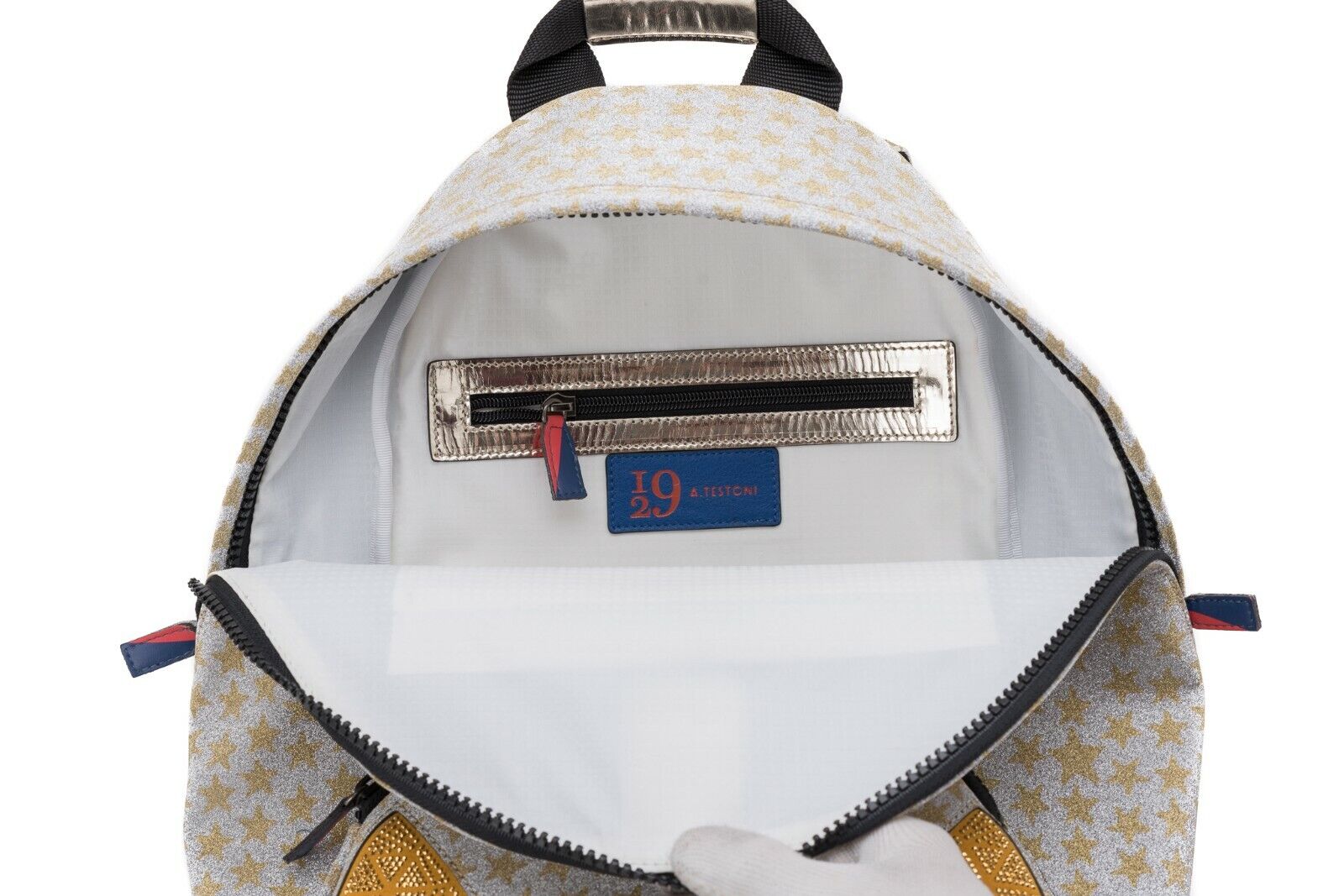 $410 Testoni I29 Bologna Luxury Cristals Backpack Rising Star + Metal Calf