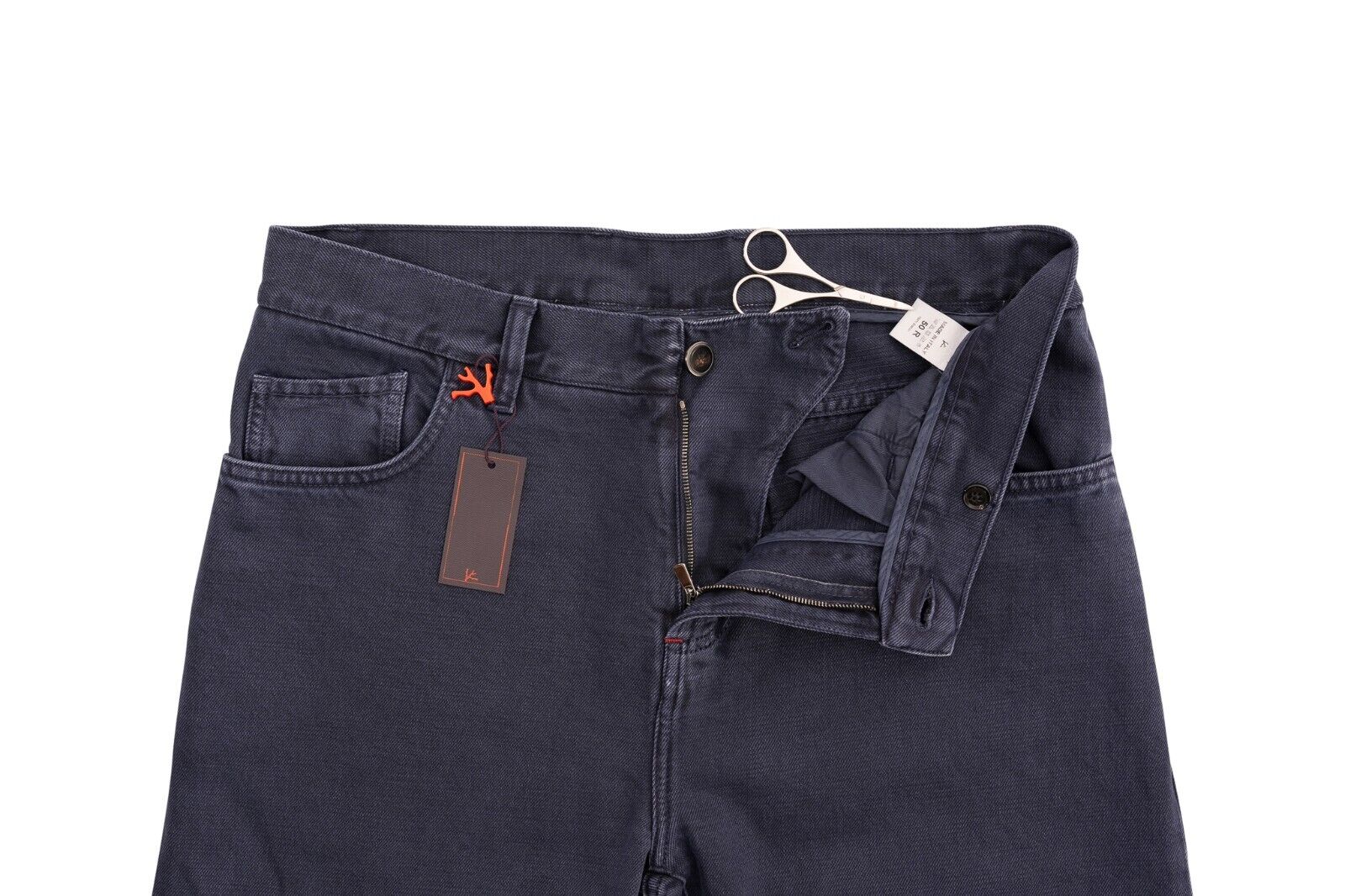 690$ ISAIA "Barchetta Denim" 5 Pockets Trouser Pant Drill Dyed Cotton Blue