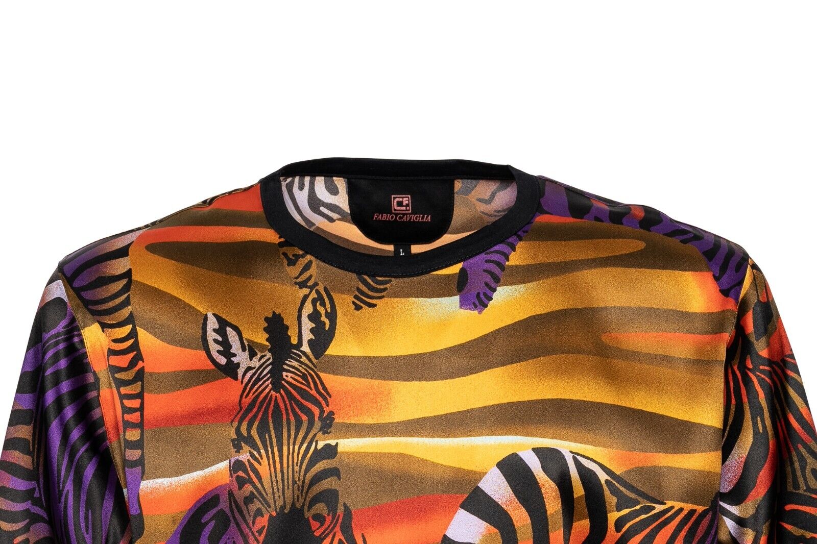 750$ LUXURY FABIO CAVIGLIA T-Shirt "SAVANNAH" 100% Silk COMO STRETCH Size L