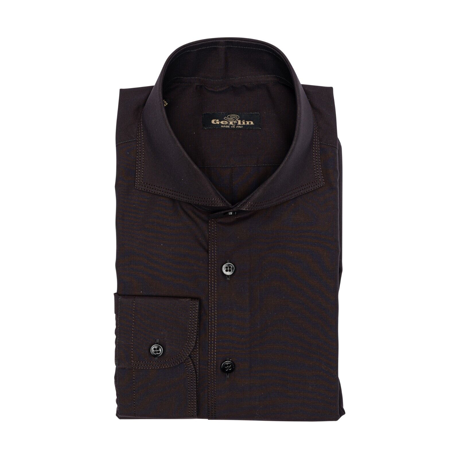 690$ LUXURY GERLIN Shirt Dark Brown ALUMO Cotton 16.5 - 42 5N BIJAN