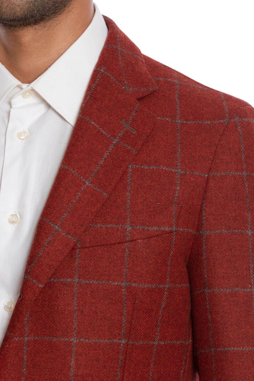 $1350 LUIGI BORRELLI "NISIDA" Venetian Red Plaid Jacket Sport Coat Wool Cashmere