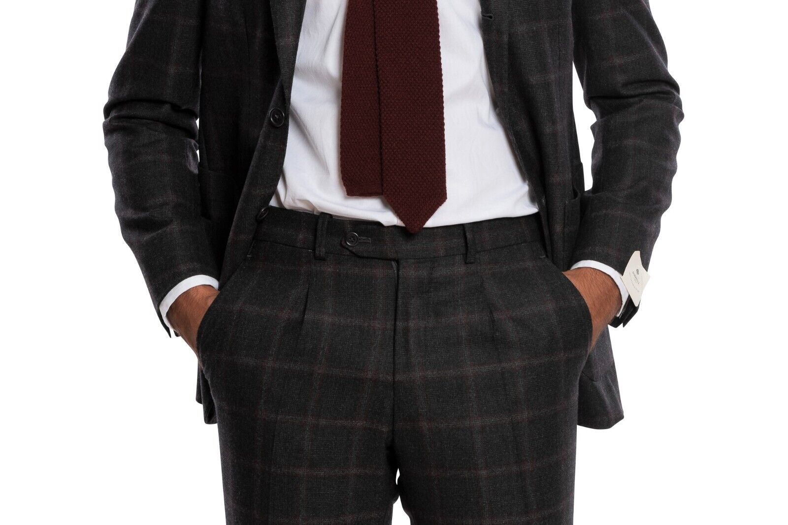 $3100 LUIGI BORRELLI NAPOLI Hand-Sewn Dark Gray Prince of Wales Suit Wool Slim