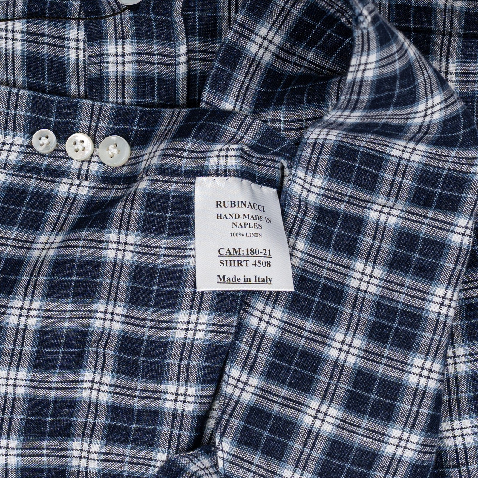 670$ RUBINACCI NAPOLI "Vintage Archive" Blue Checks Hand-Sewn Dress Shirt Linen