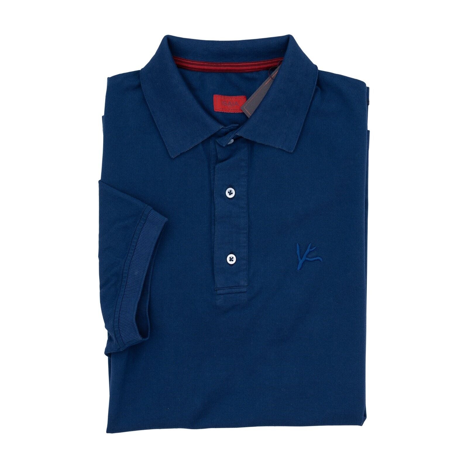 490$ ISAIA NAPOLI "Coral Logo" Blue Piquet Polo Short Sleeve Cotton Size M