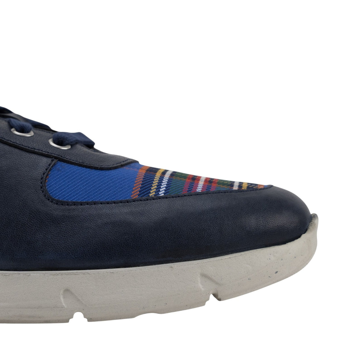 850$ TESTONI Sneaker Eco Tartan + Washed Lamb Bluette Navy 8 UK / 9 US / 42 IT