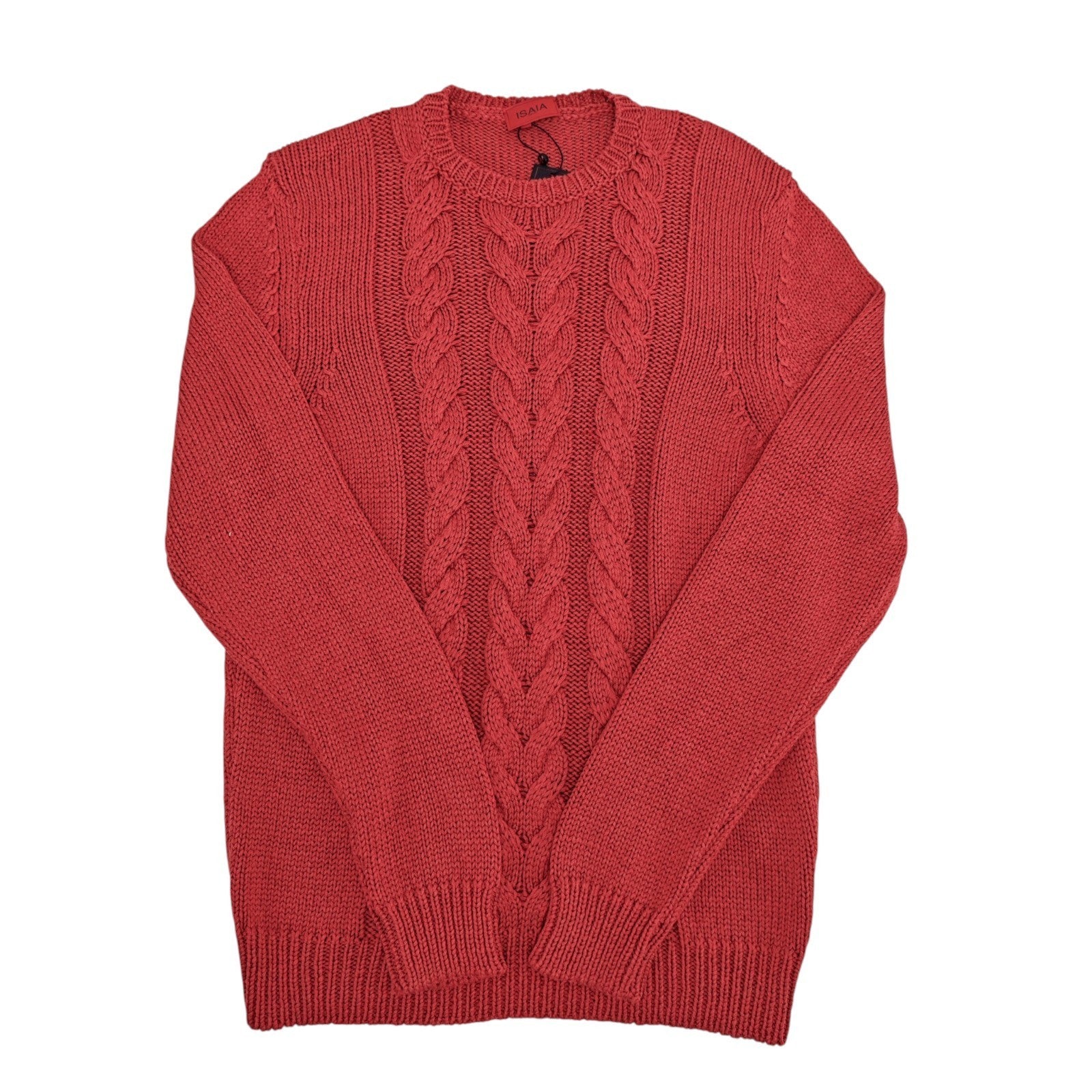 1750$ ISAIA NAPOLI Coral Red Sweater Woven Knit Soft Cotton Silk XL