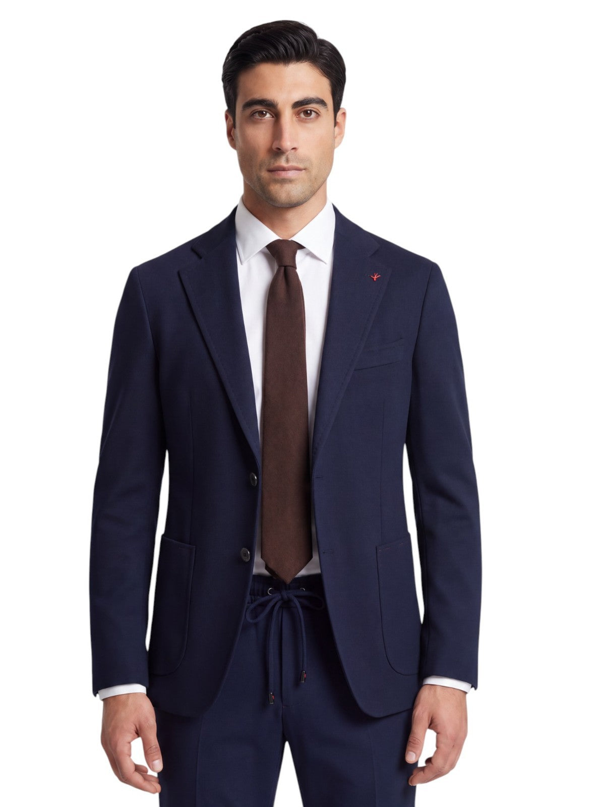 $7250 ISAIA NAPOLI "Domenico" Blue Navy Drawstring Suit Jersey Wool Super 200'