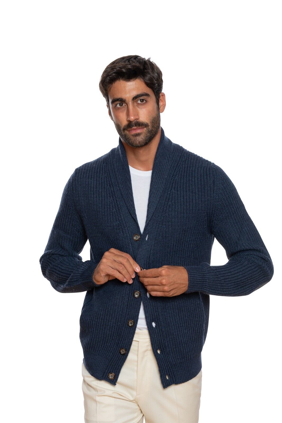 800$ DELLA CIANA CASHMERE Thick Sweater Cardigan Wool Merinos Blue 40 US / 50 EU