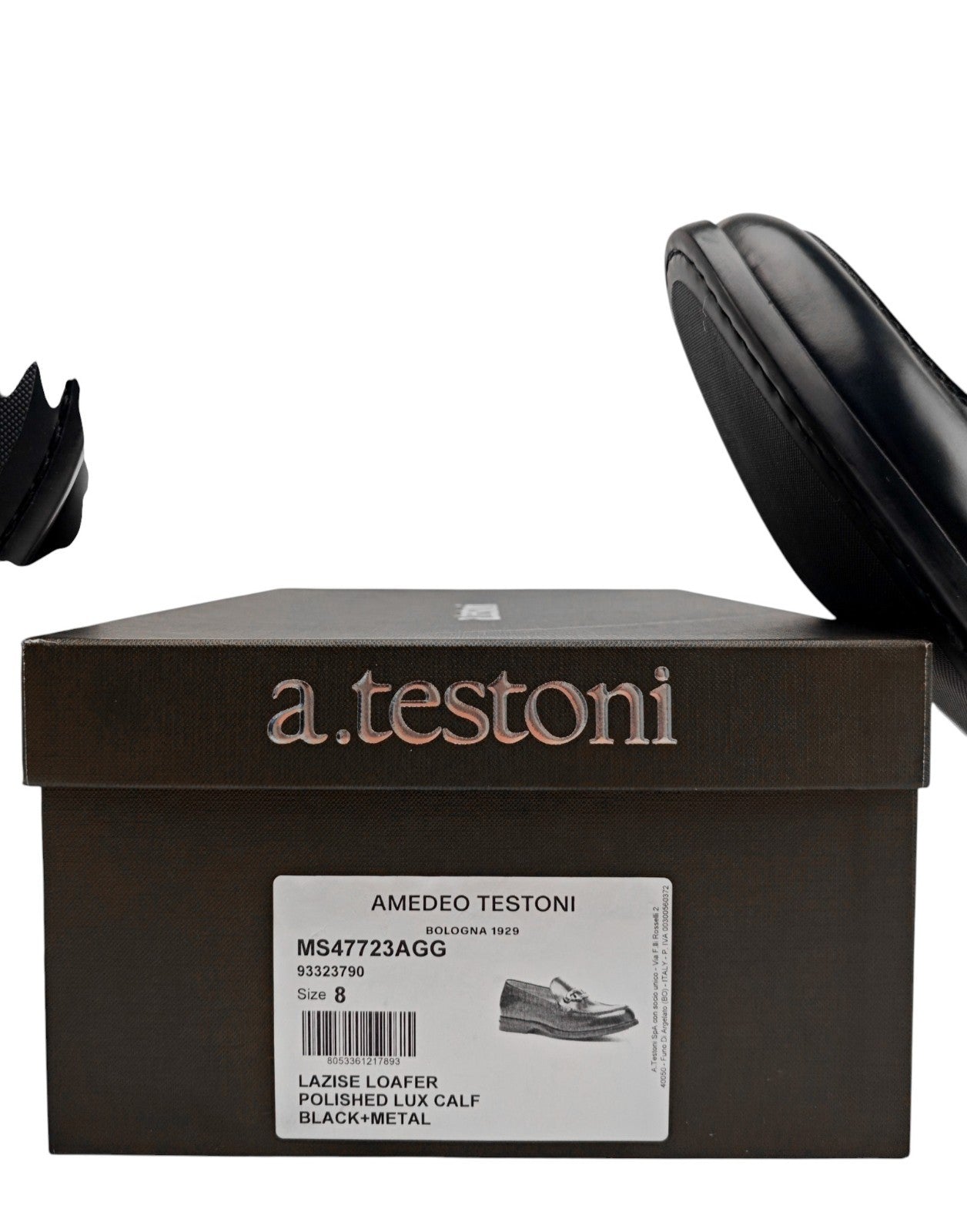 1300$ TESTONI Loafer Shoes Polished Lux Calf Black + Metal 8 UK / 9 US / 42 IT