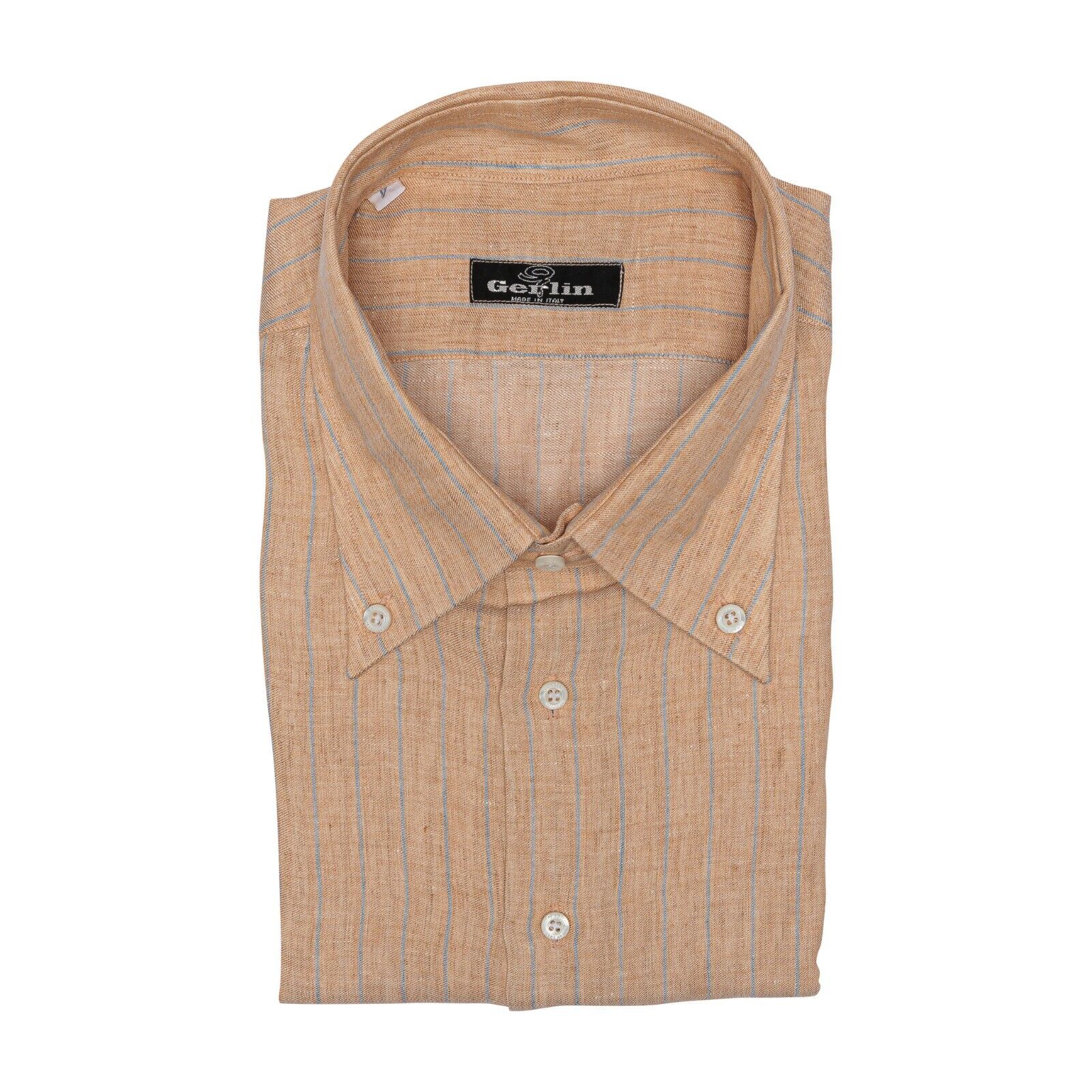 690$ LUXURY GERLIN Shirt Short Sleeve Orange 100% Irish Linen 1B