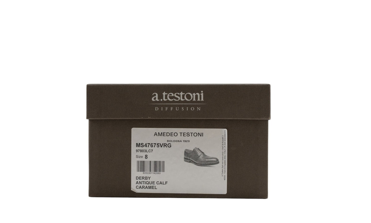 1200$ TESTONI Derby Shoes Antique Calf Leather Caramel 8 UK / 9 US / 42 IT
