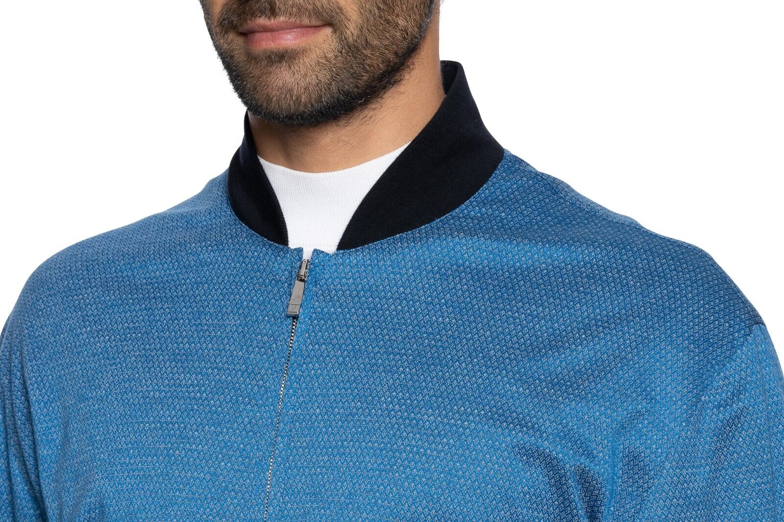 1300$ LUXURY ITALO FERRETTI Bomber Jacket Blue Cotton LISLE Size L BIJAN