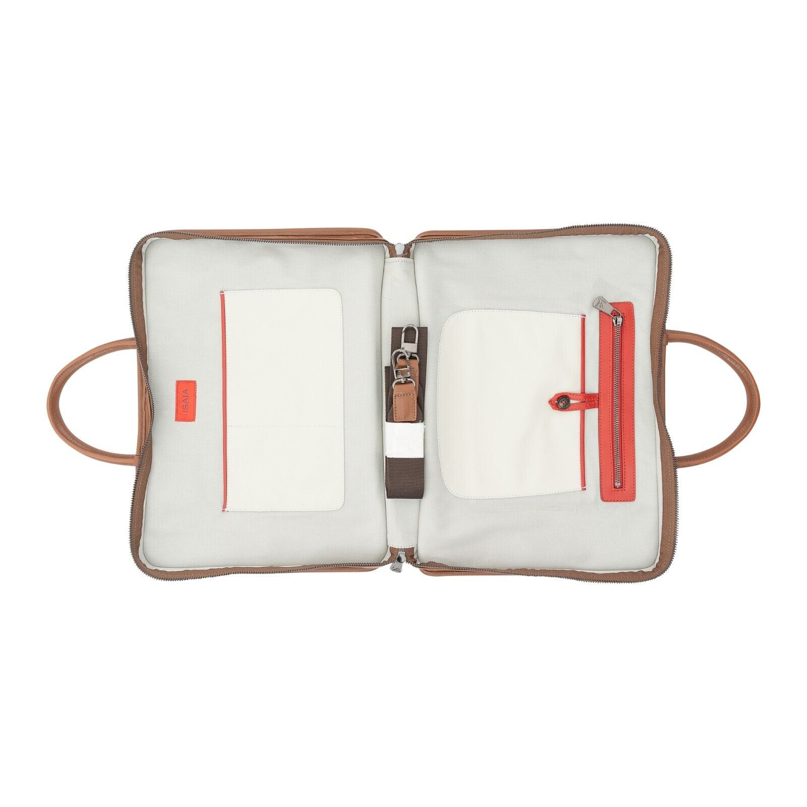 $2900 ISAIA NAPOLI Brown Leather Bag Briefcase PC Case Shoulder Strap Office Bag