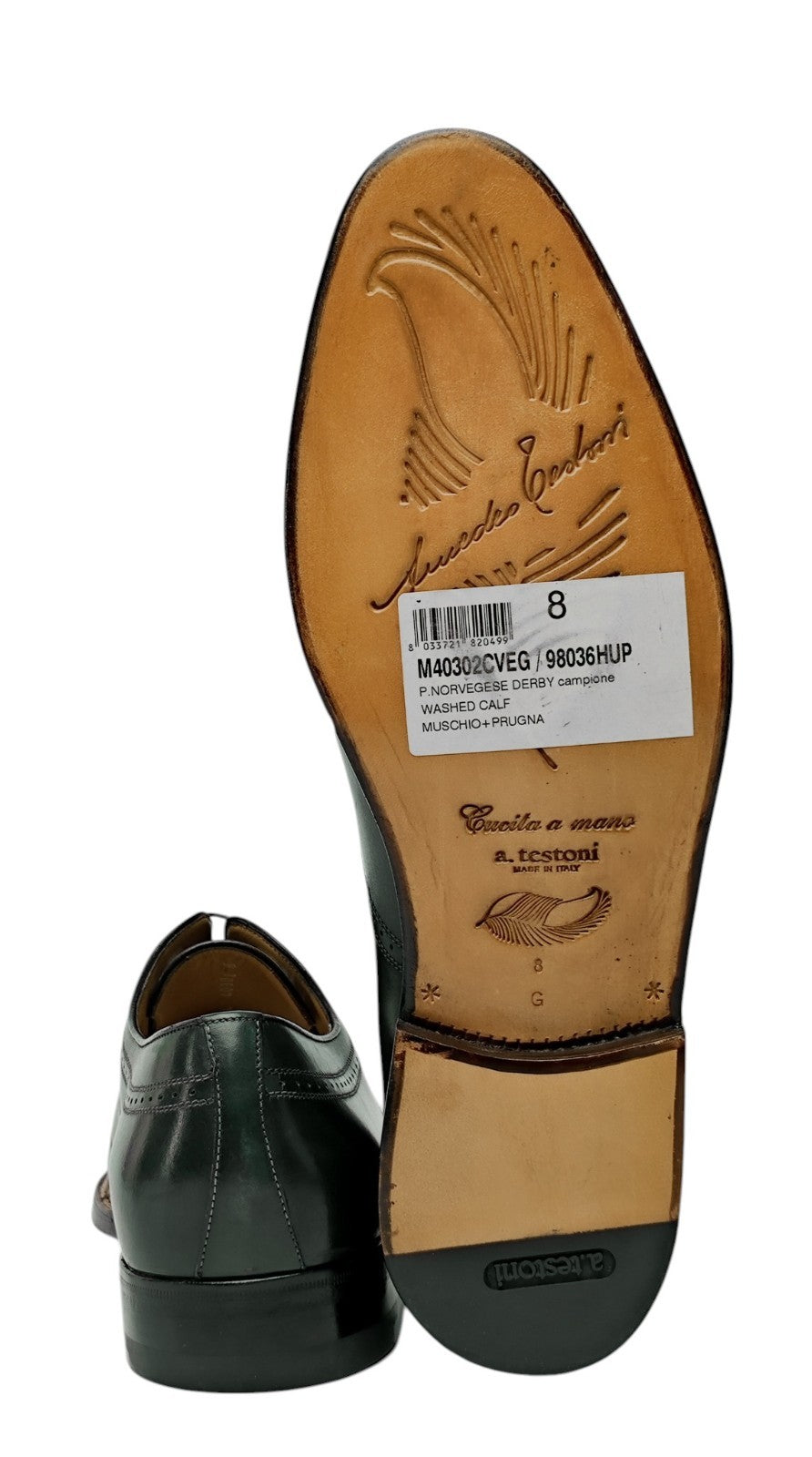 1800$ TESTONI Derby Shoes Norwegian Welted Calf Green / Plum 8 UK / 9 US / 42 IT
