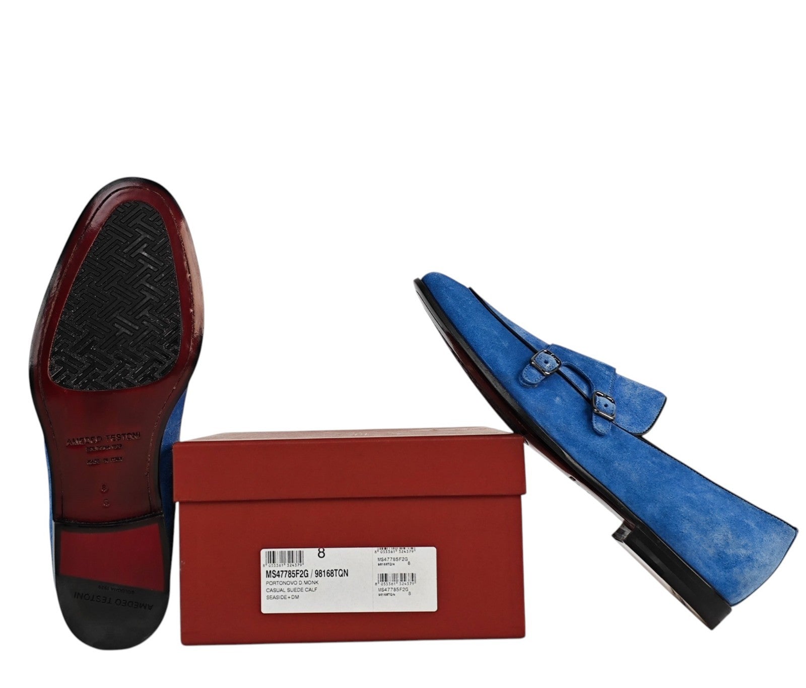 1250$ TESTONI "Portonovo" Blue Loafer Monk Shoes Suede 8 UK / 9 US / 42 IT