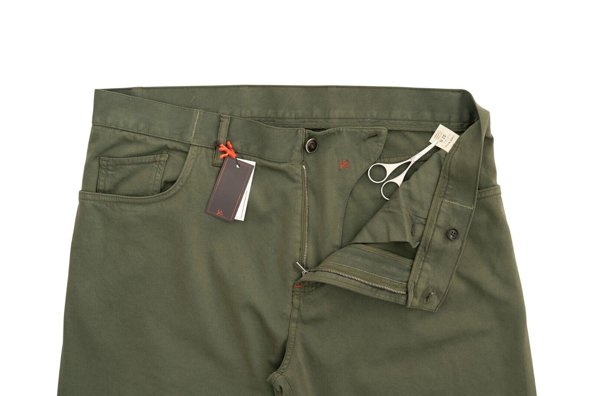 850$ ISAIA NAPOLI Green 5 Pockets Trousers Pant Soft Cotton / Cashmere