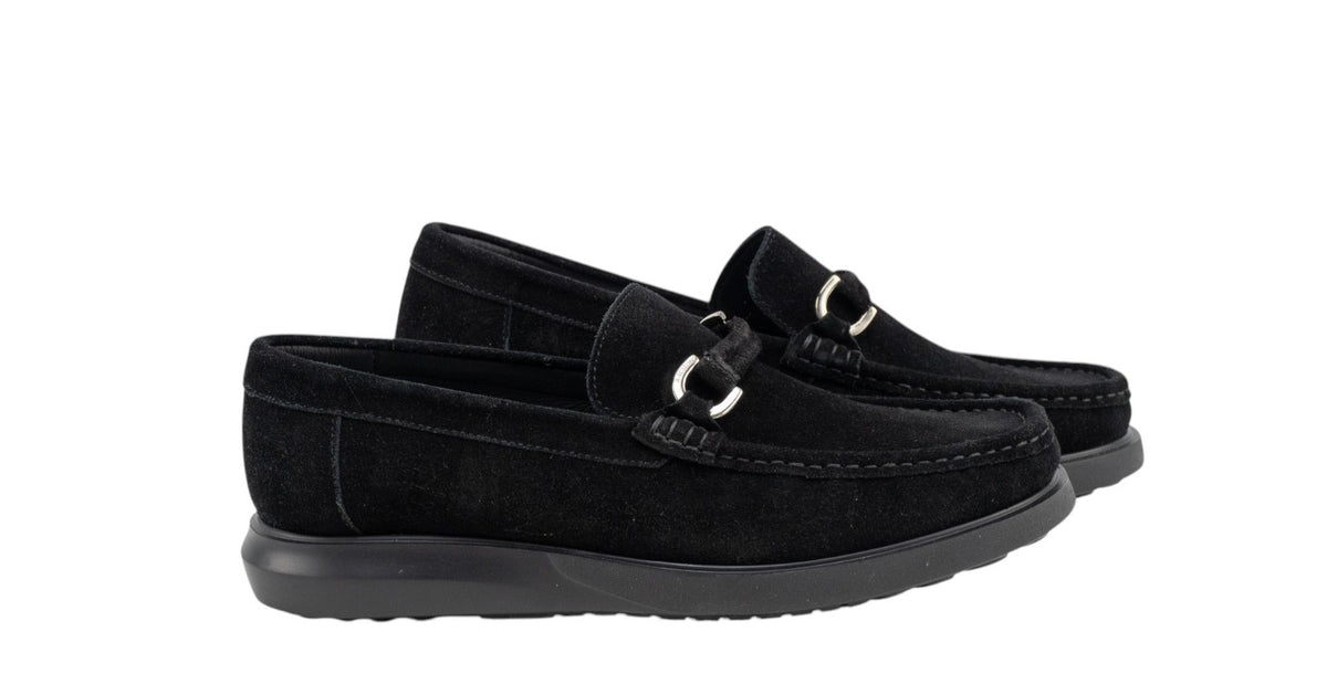 1100$ TESTONI Mocs Acc Casual Suede Calf + Metal Black 8 UK / 9 US / 42 IT