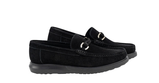 1100$ TESTONI Mocs Acc Casual Suede Calf + Metal Black 8 UK / 9 US / 42 IT