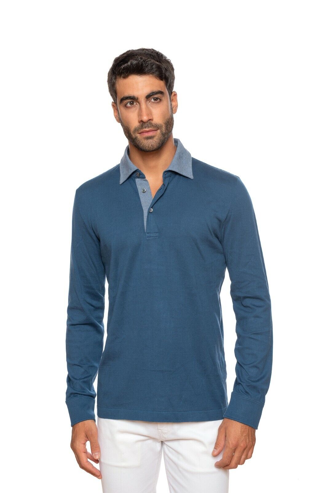 Luxury Knitwear FIORONI CASHMERE by Attolini Polo Blue Pure Cashmere 40 US 50 EU