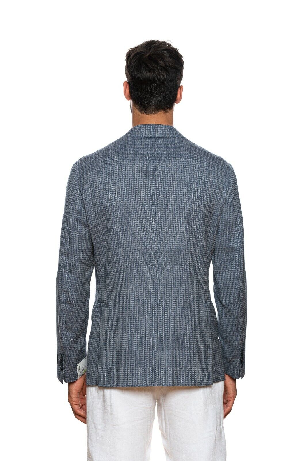 BELVEST Blue Houndstooth Wool Linen Jacket Blazer 46 US / 56 EU 7 R