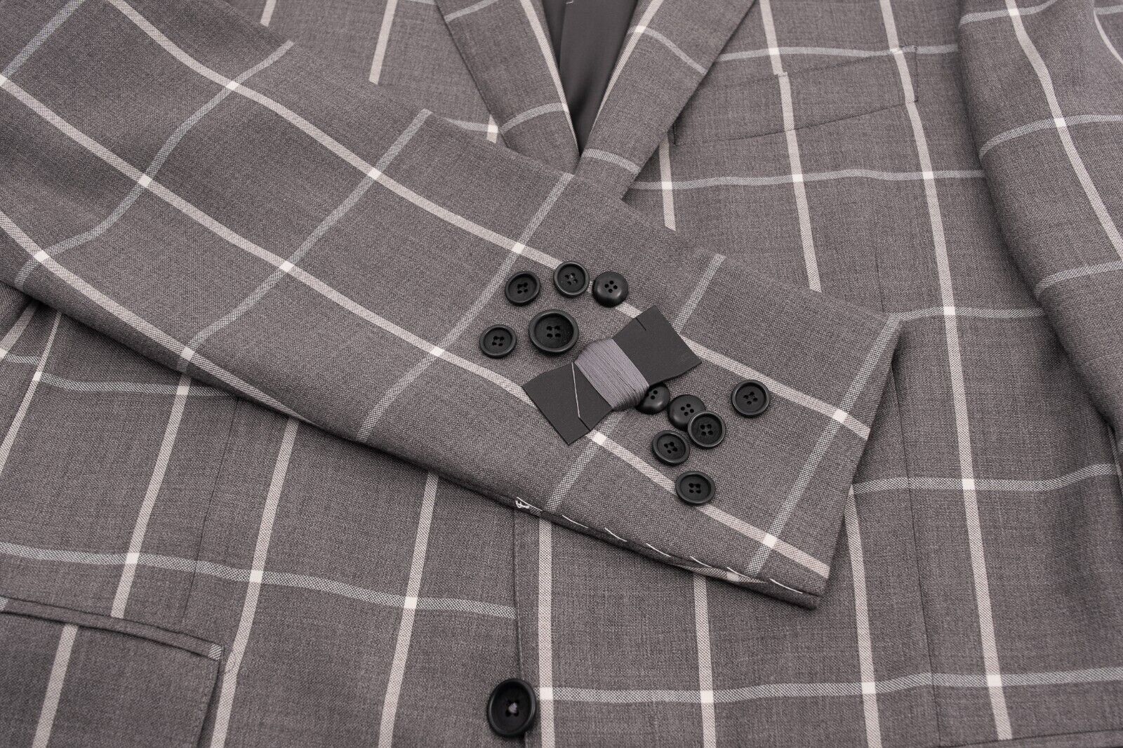 $1900 EIDOS by ISAIA NAPOLI Gray Windowpane Suit Cotton Wool Drop 7 Regular