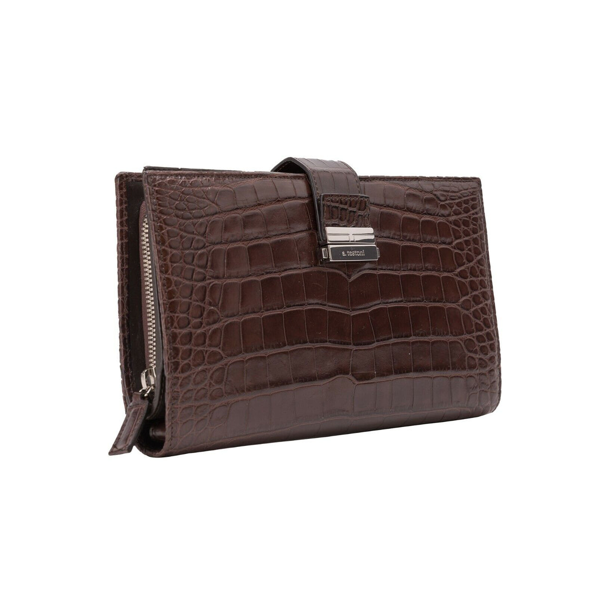 $4200 Testoni Bologna Moro Clutch Bag Travel Wallet Genuine Alligator
