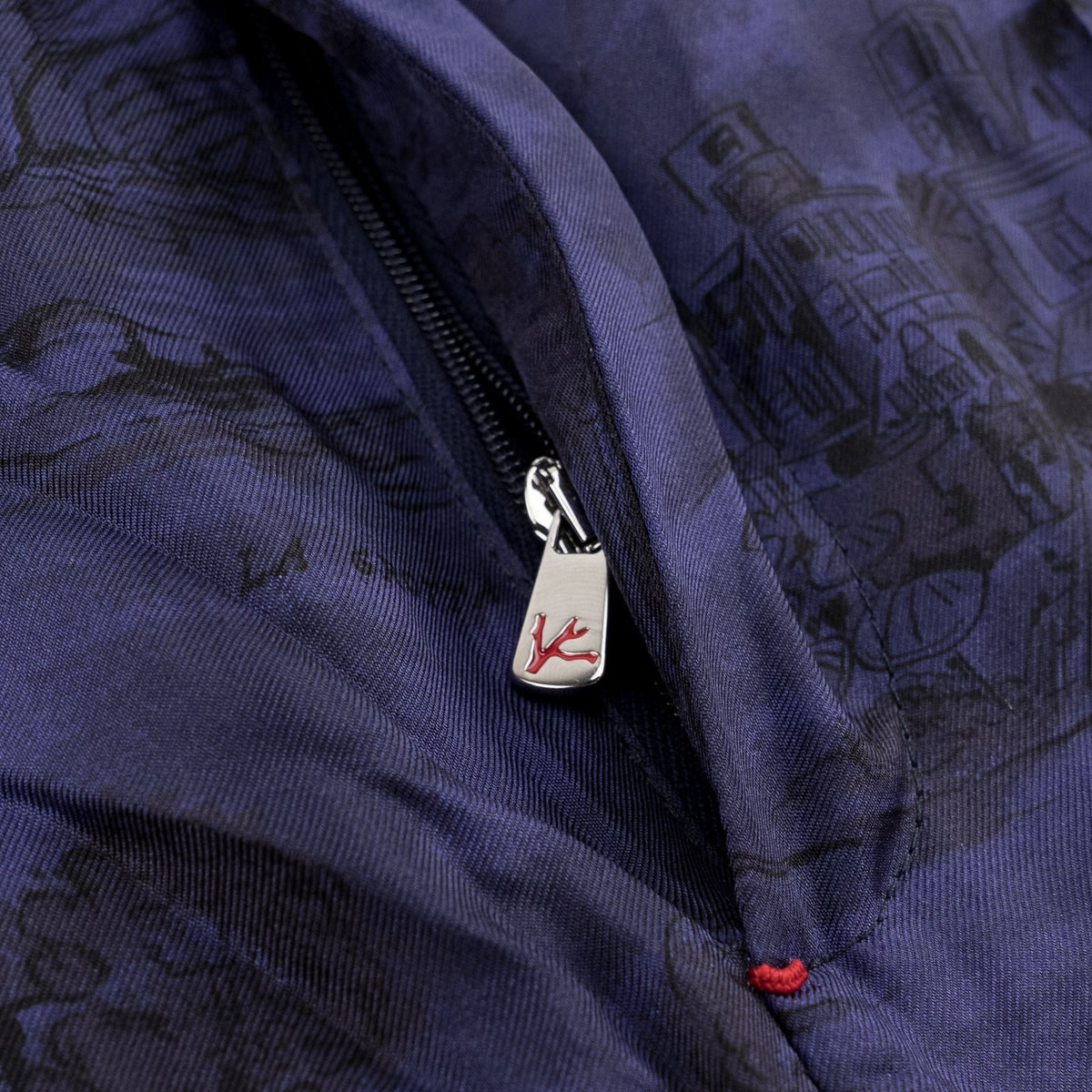 1390$ ISAIA "CAPRI" Dark Blue Drawstring Pant 100% Silk Relaxed Fit 32 US/48 EU