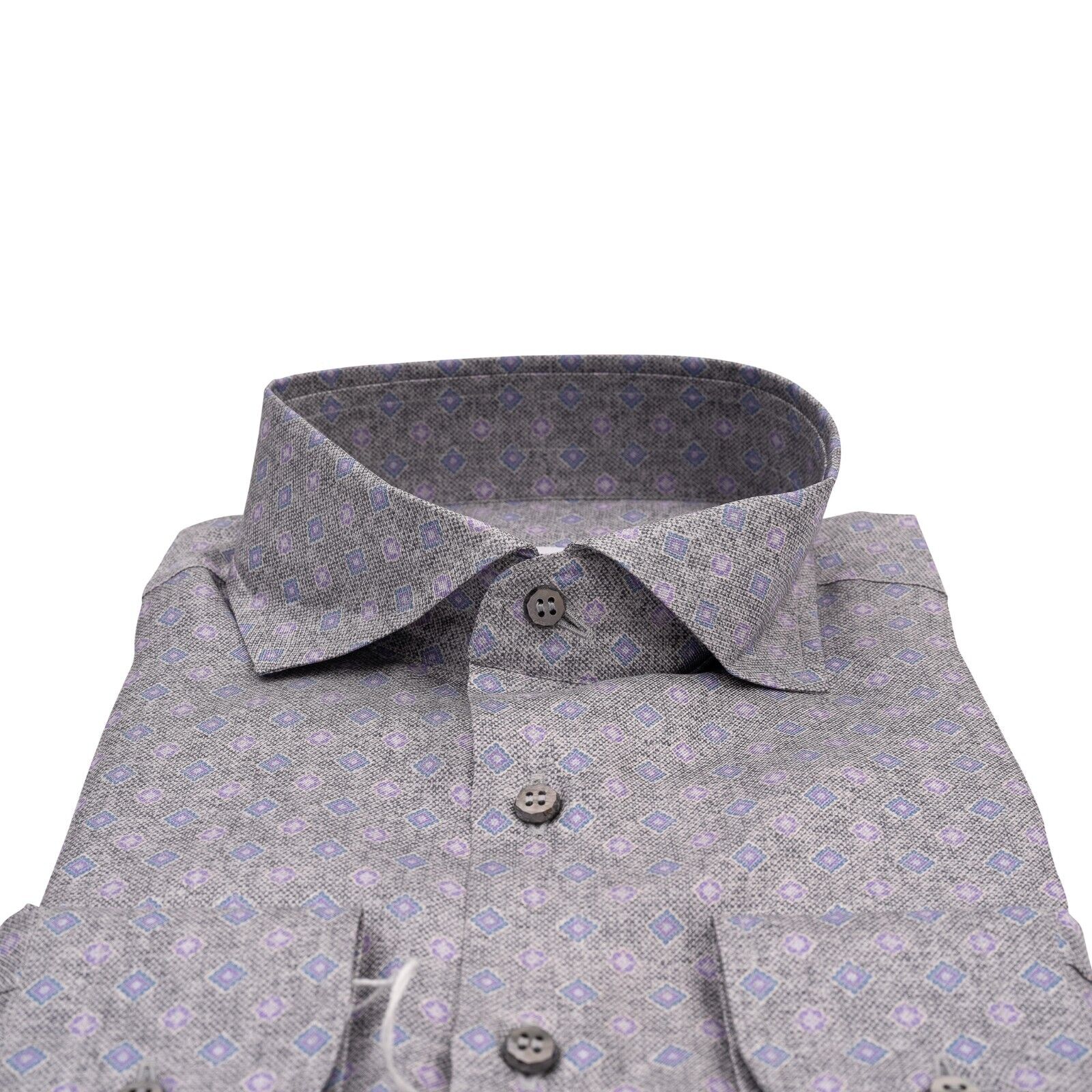 1400$ LUXURY MAROL BOLOGNA Geometric Shirt Gray 100% COMO SILK Satin 15.75 - 40