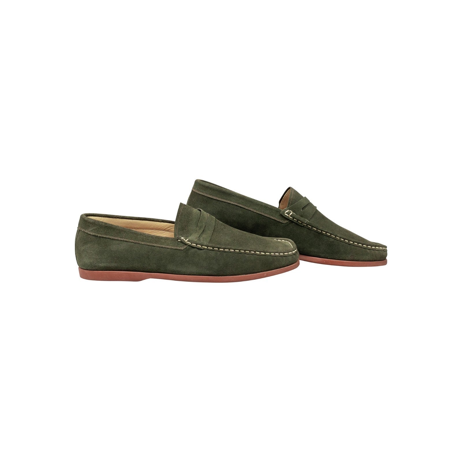 800$ RUBINACCI LONDON HOUSE Suede Penny Loafers Green Driving Moccasins