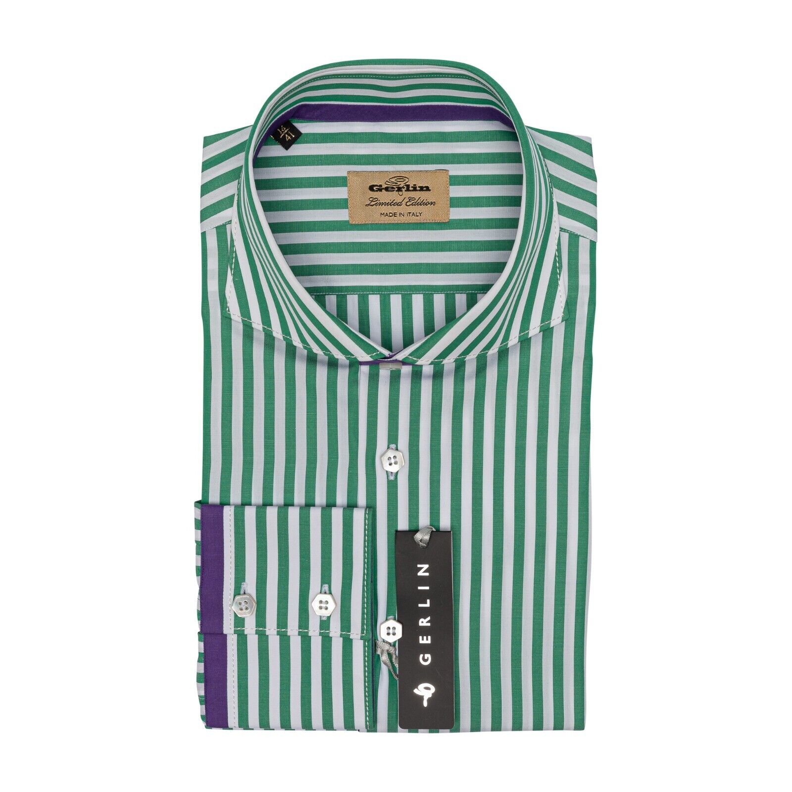 690$ LUXURY GERLIN Shirt Striped SUPRALUX ALUMO Cotton 16 - 41 2S ZILLI