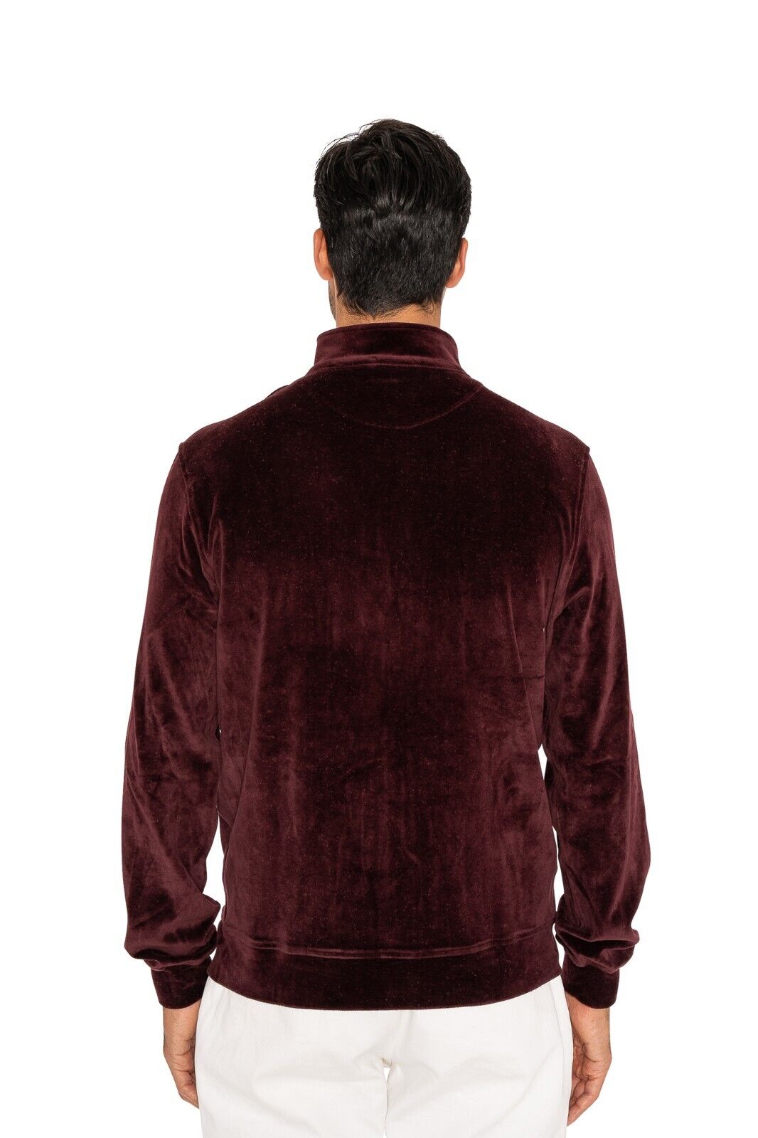 1100$ ISAIA Burgundy Full Zip Sweater Track Jacket Velvet Cotton / Cashmere Sz M