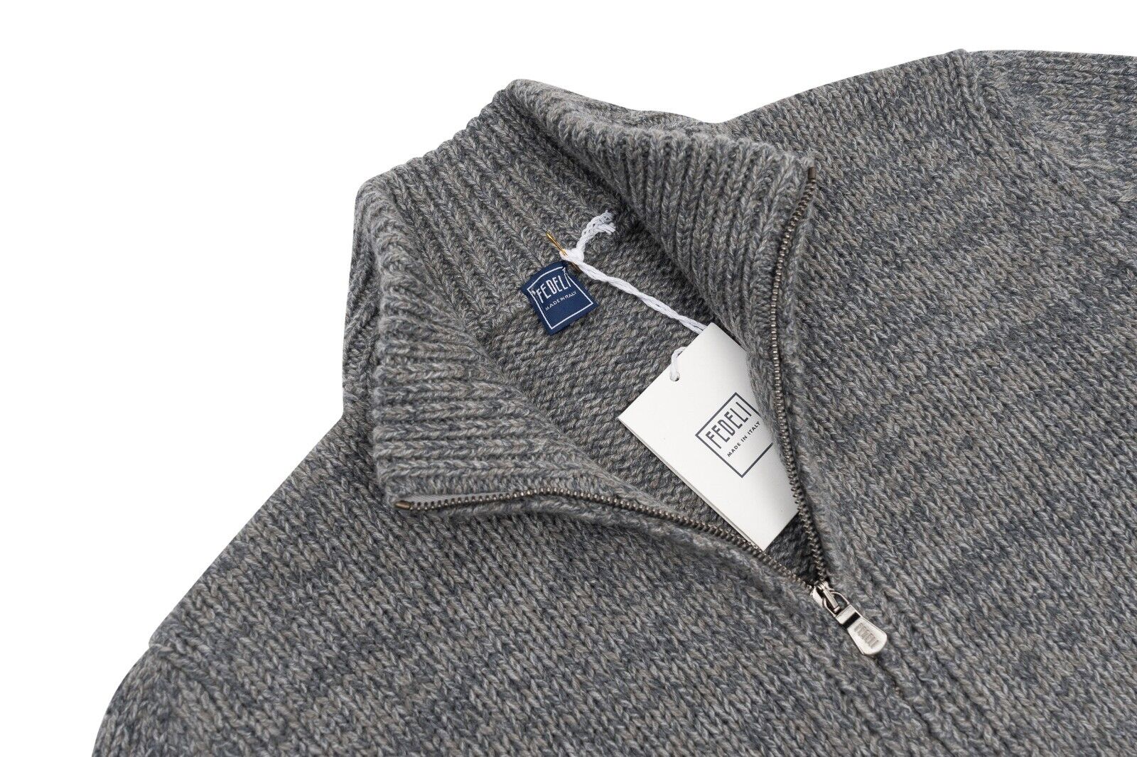 $2000 FEDELI "Favonio" Gray Cardigan Sweater Zip 100% Cashmere 40 US / 50 EU