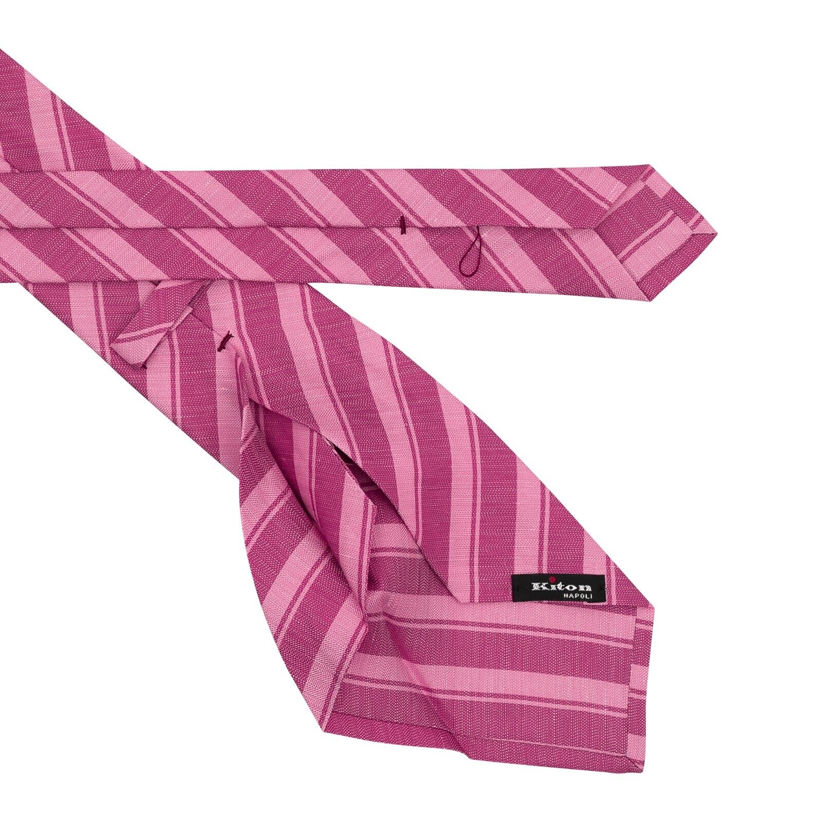 $330 KITON NAPOLI 7 - Fold Tie Regimental Pink Silk / Linen 148cm - 8.5cm