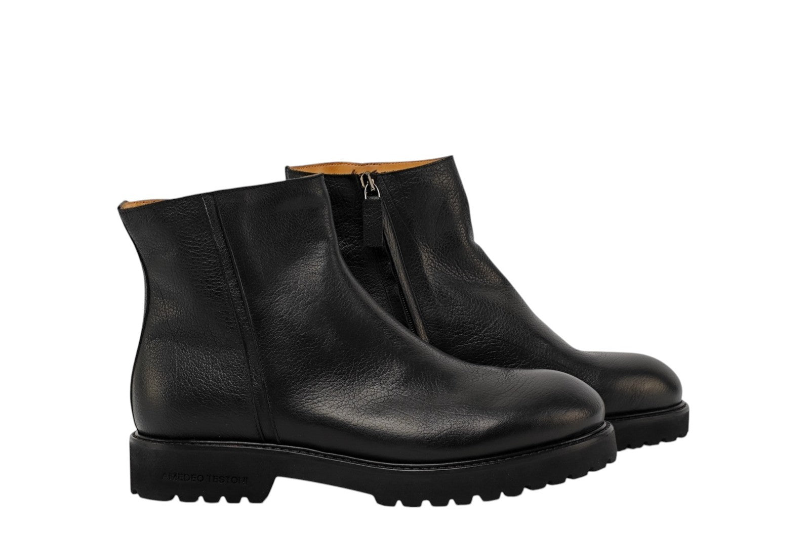 1550$ TESTONI Black Zip Boot Shoes Buffalo Calf / Fur Lining 8 UK / 9 US / 42 IT