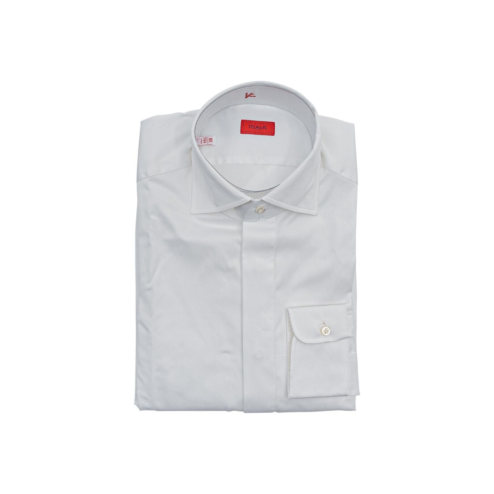690$ ISAIA NAPOLI Solid White Hand-Sewn Shirt Oxford Cotton 15.5 - 39