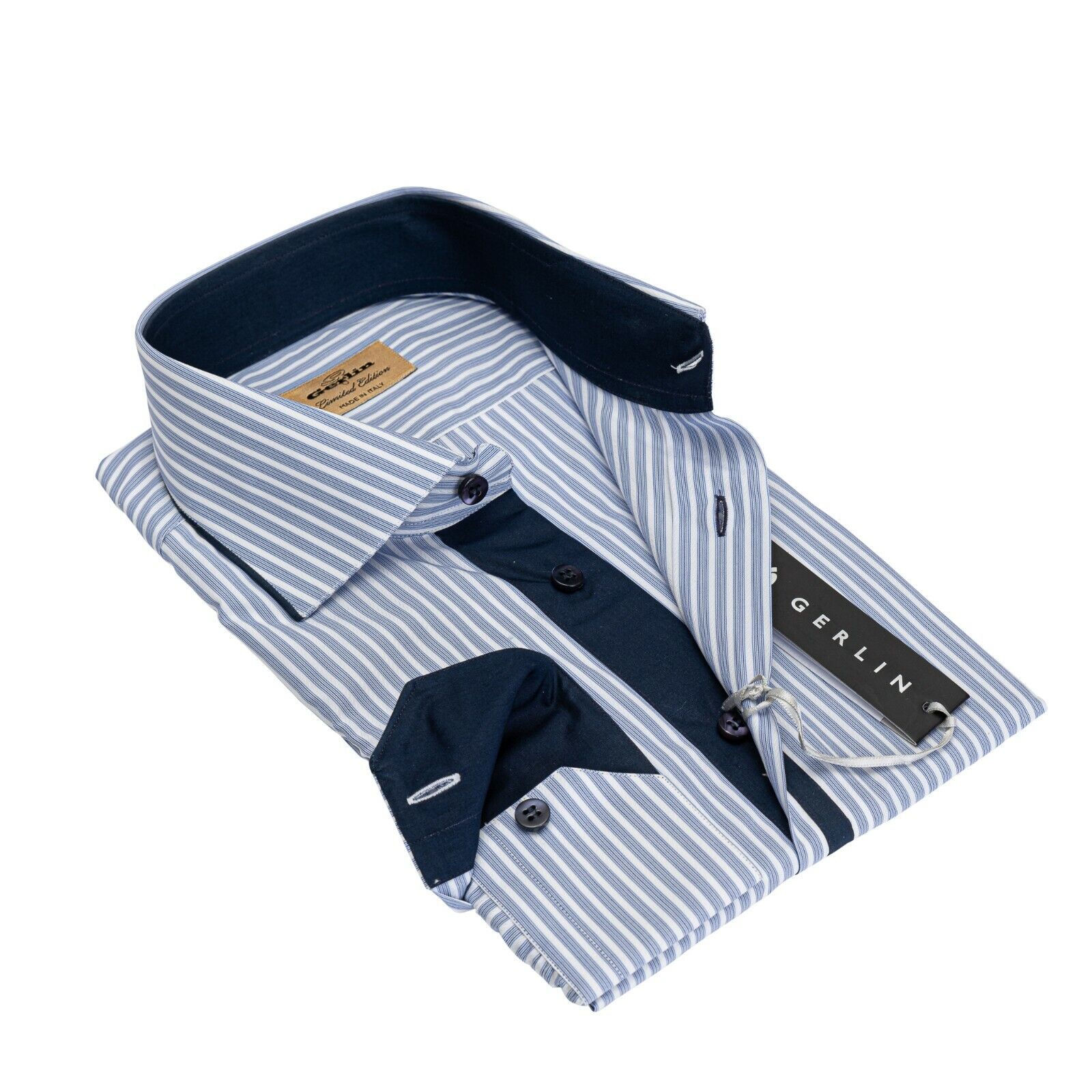 LUXURY 690$ GERLIN Shirt Striped Blue ALUMO SUPRALUXE Cotton 16-41 BIJAN