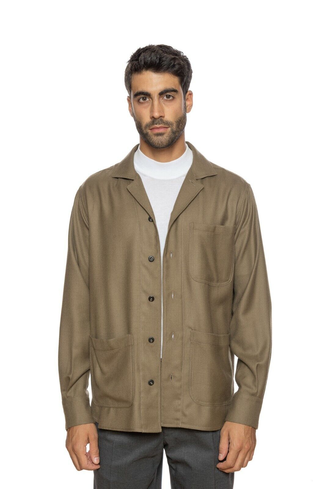$1600 CARUSO Overshirt Shirt Casual Jacket 100% Cashmere Green Olive Relaxed Fit